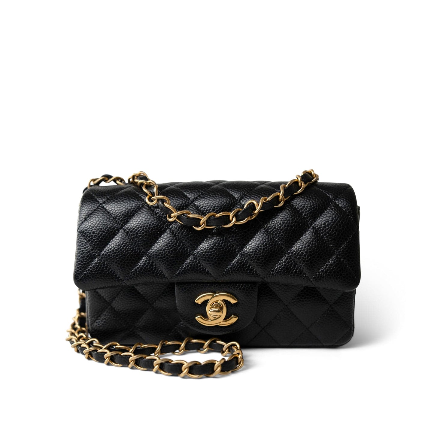 15B Black Caviar Quilted Mini Rectangular Flap Aged Gold Hardware