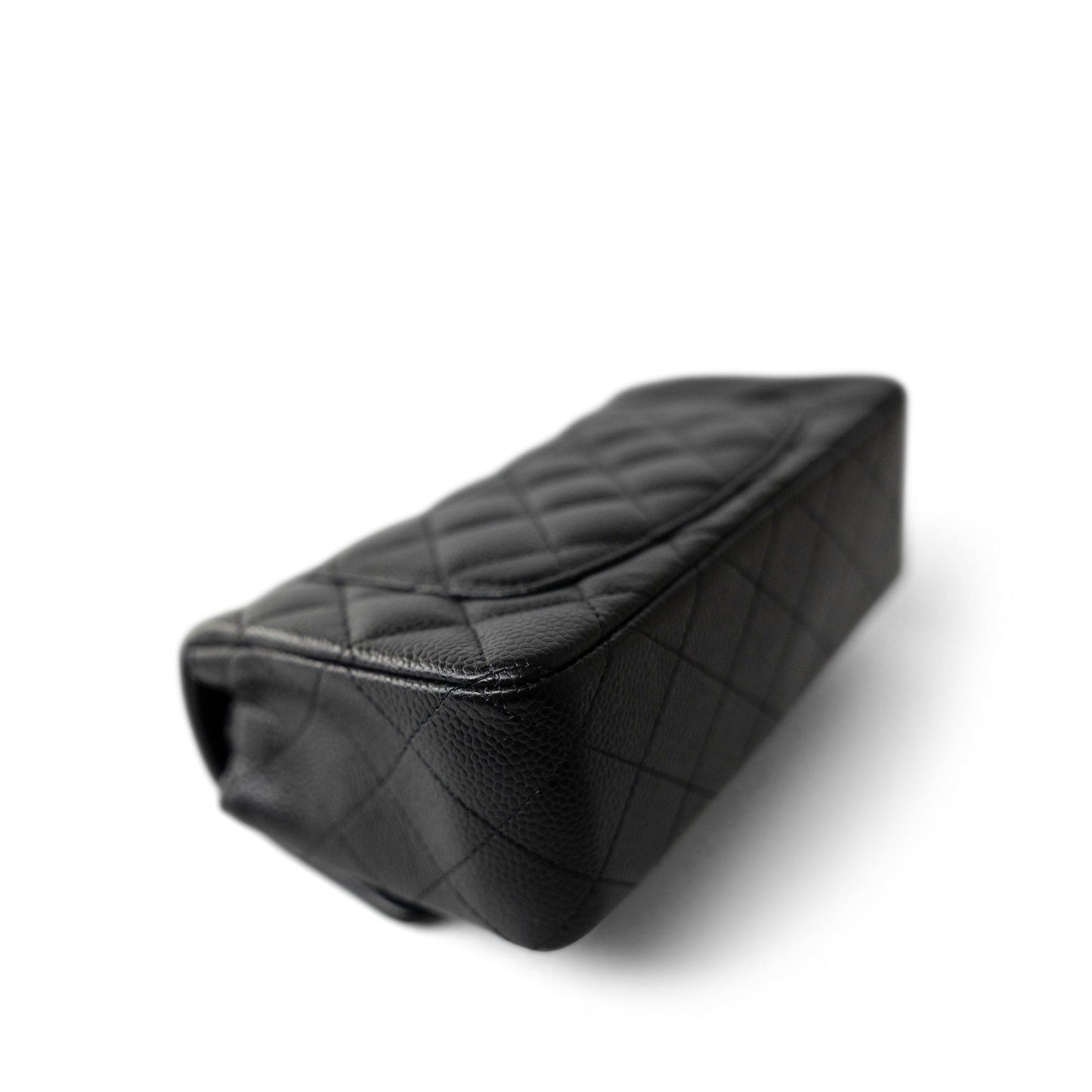 15B Black Caviar Quilted Mini Rectangular Flap Aged Gold Hardware