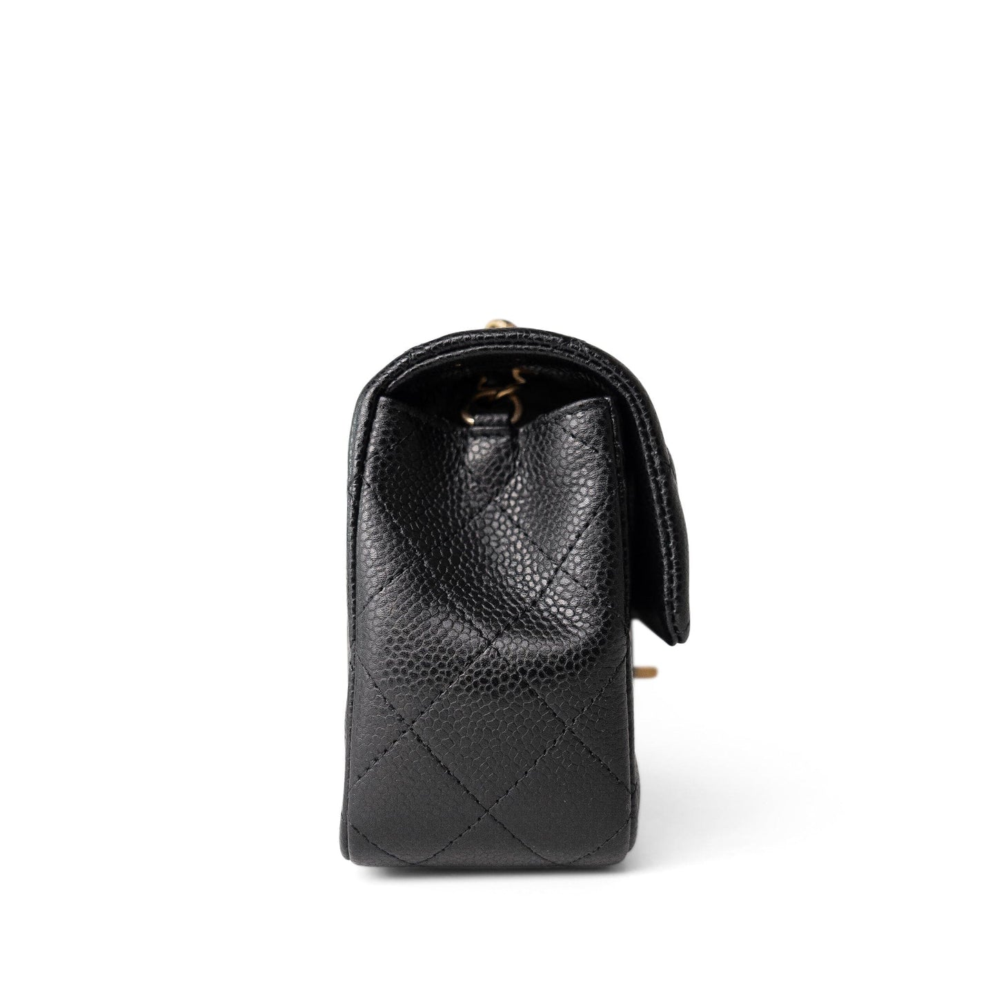 16C Black Caviar Quilted Mini Rectangular Single Flap Antique Gold Hardware