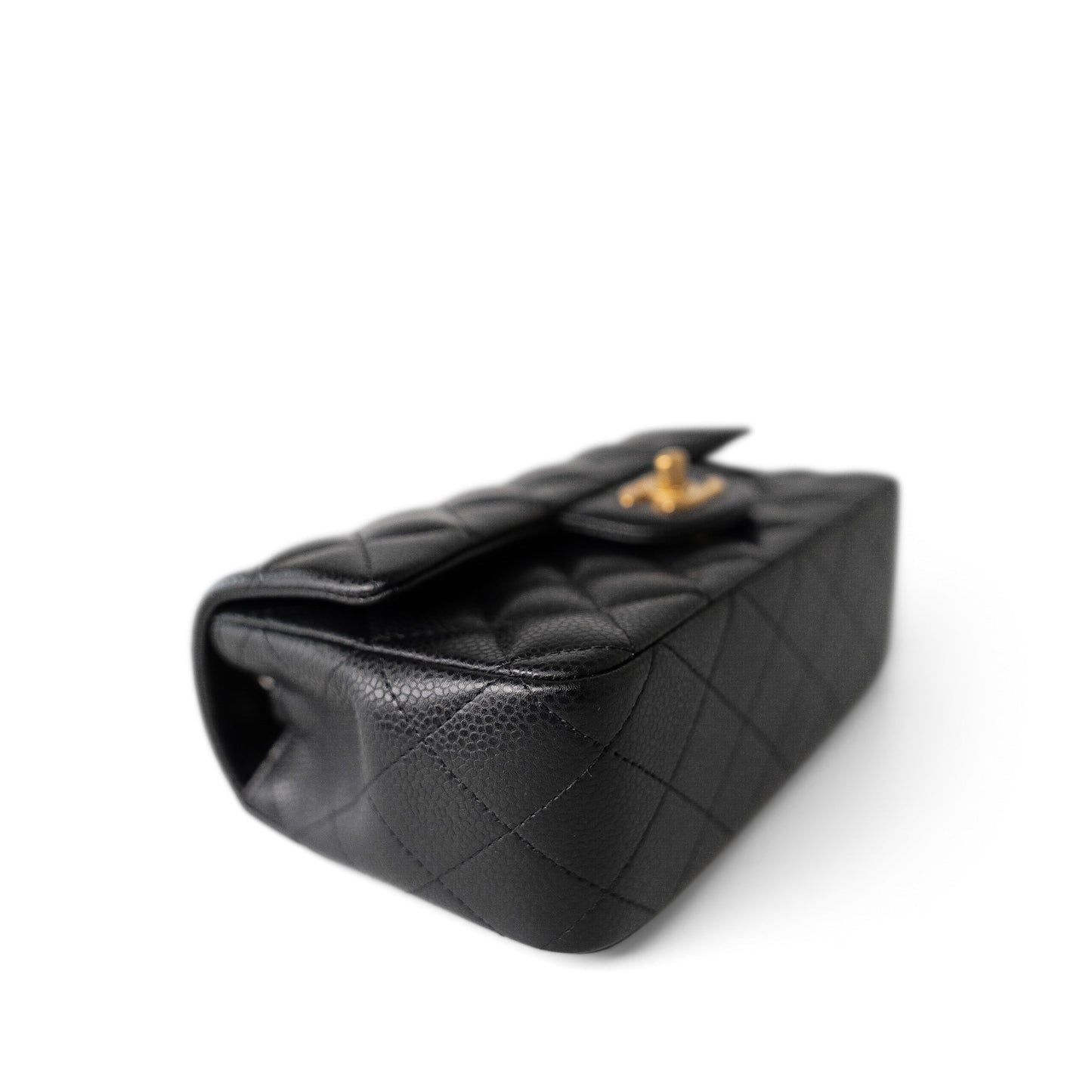 16C Black Caviar Quilted Mini Rectangular Single Flap Antique Gold Hardware