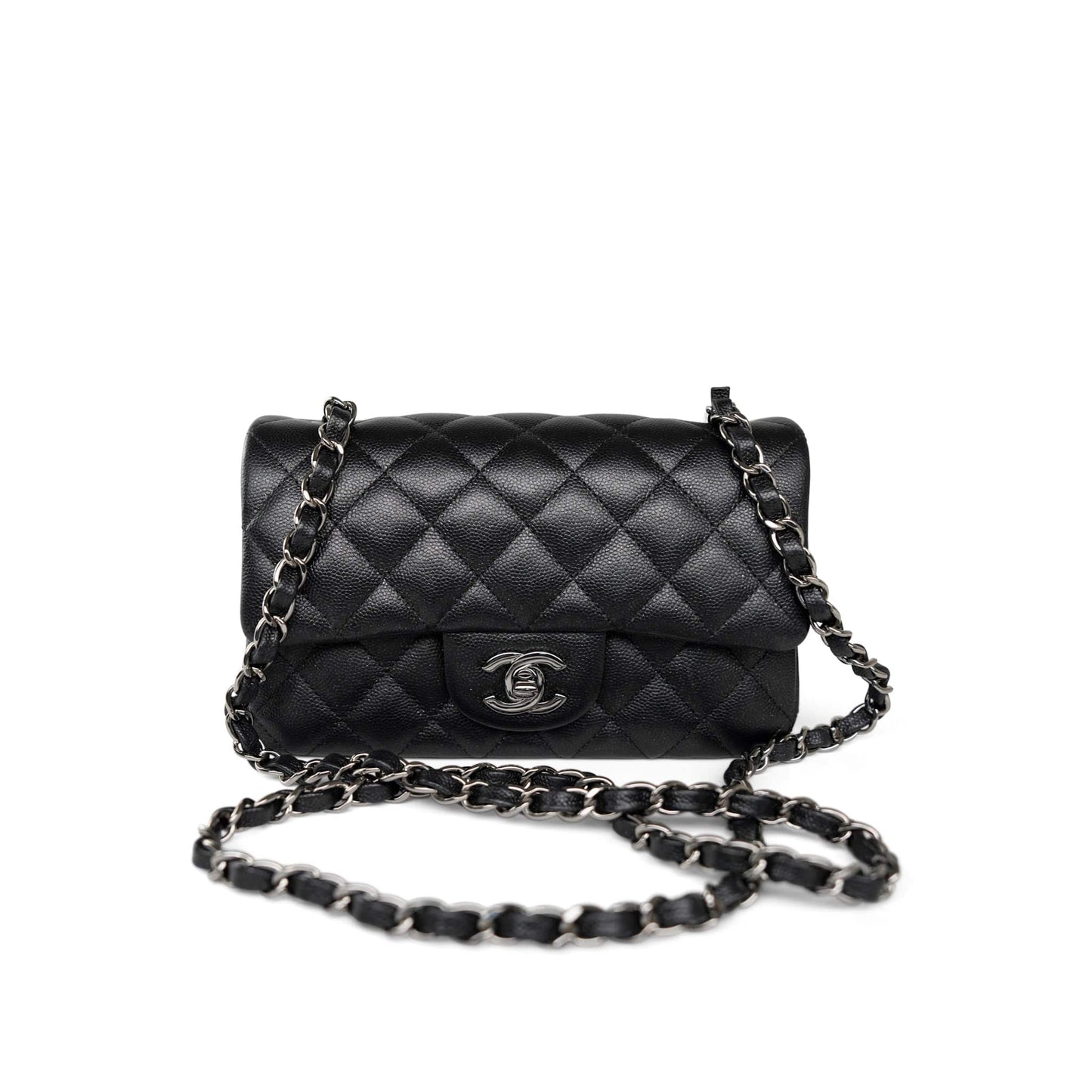 18C Black Glittery Caviar Quilted Mini Rectangular Flap