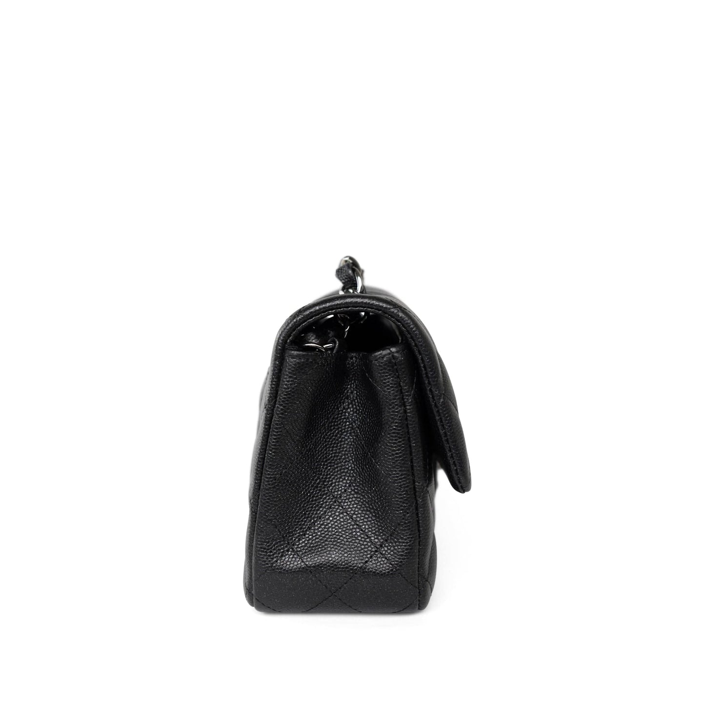 18C Black Glittery Caviar Quilted Mini Rectangular Flap