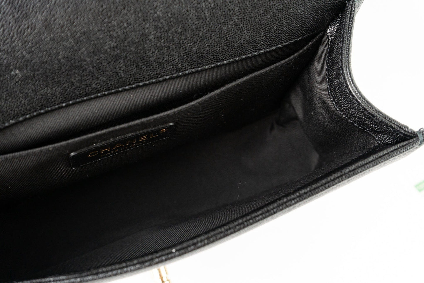 19S Shiny Black Caviar Chevron Boy Bag Medium Champagne Gold Hardware