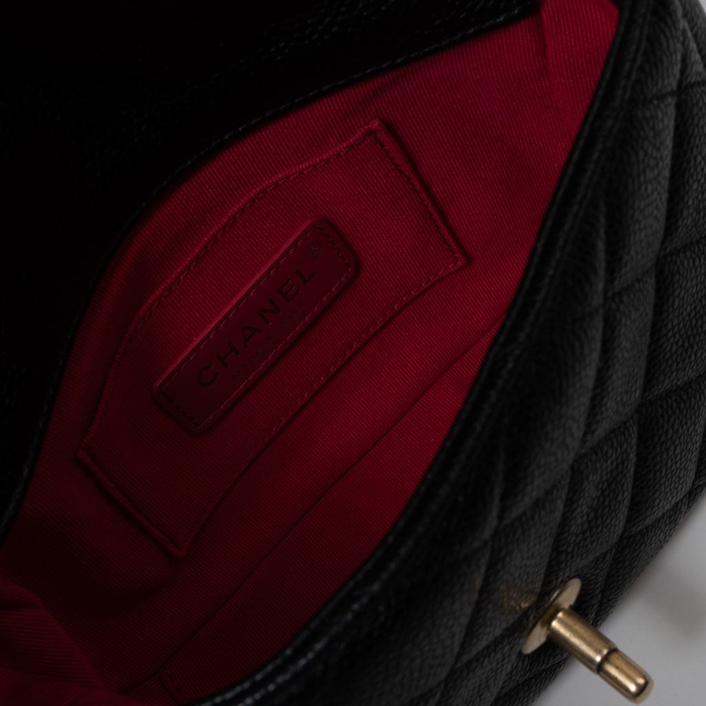 21A Black Caviar Quilted Mini Medallion Single Flap AGHW