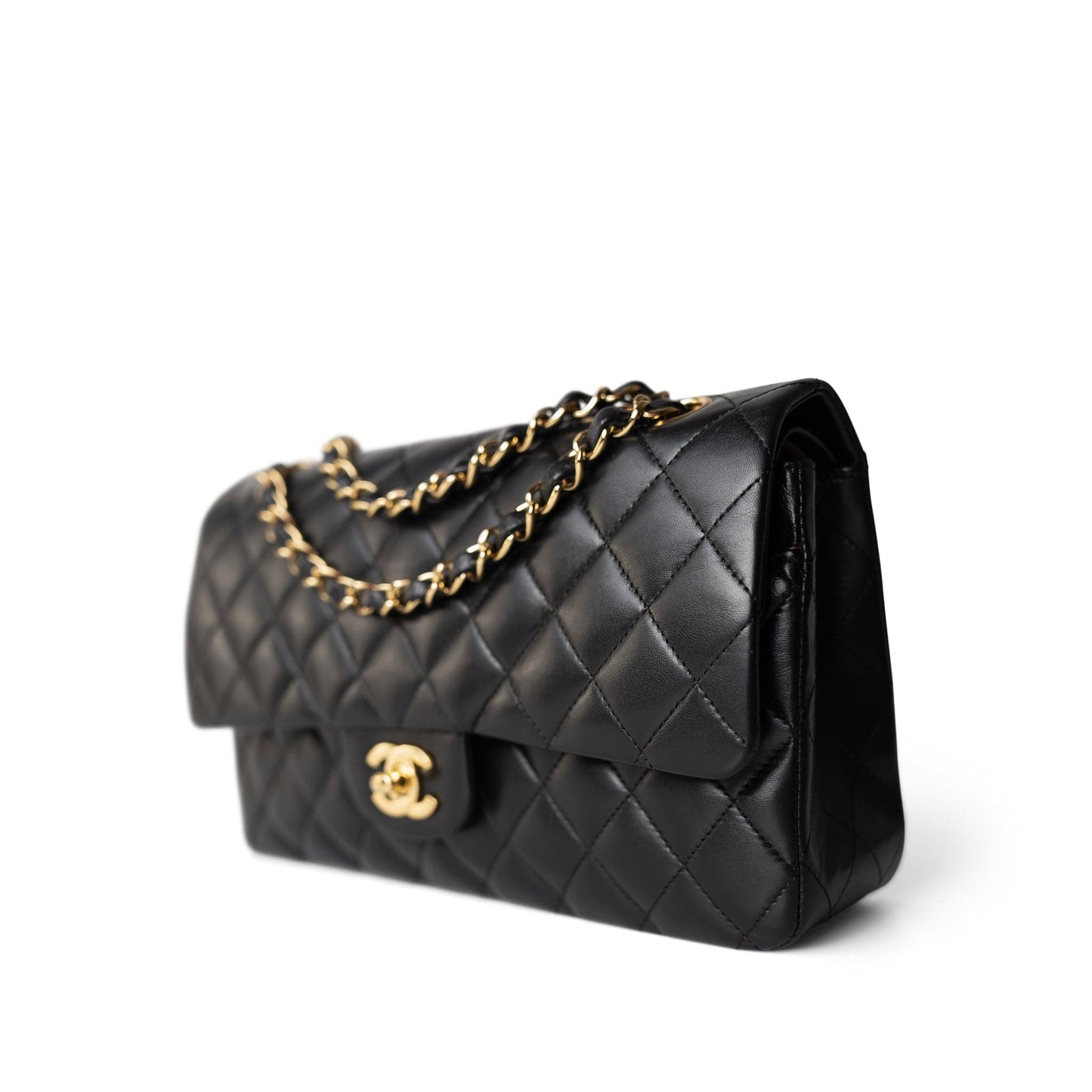 Vintage Black Lambskin Quilted Classic Flap Medium Gold Hardware