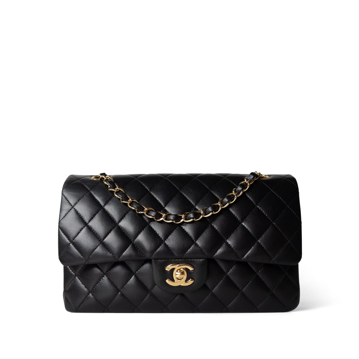 Vintage Black Lambskin Quilted Classic Flap Medium Gold Hardware