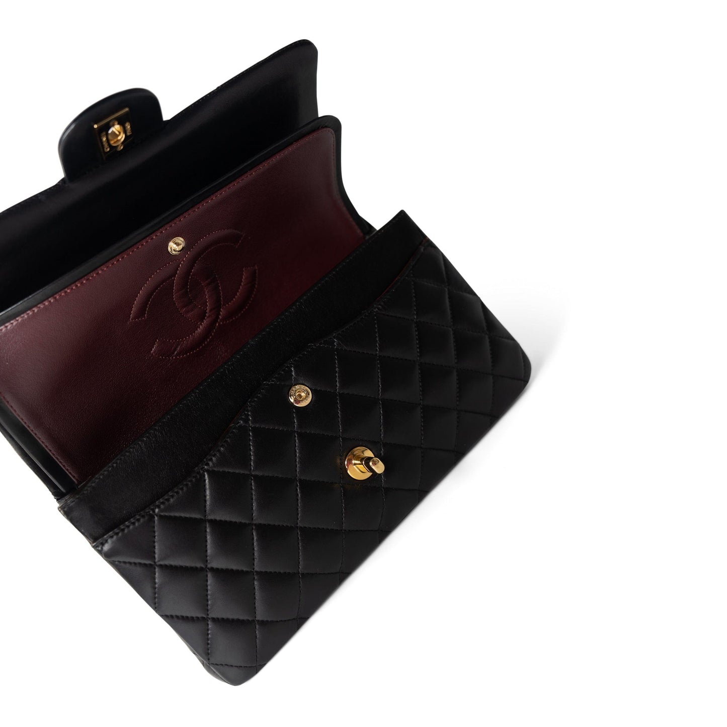 Vintage Black Lambskin Quilted Classic Flap Medium Gold Hardware