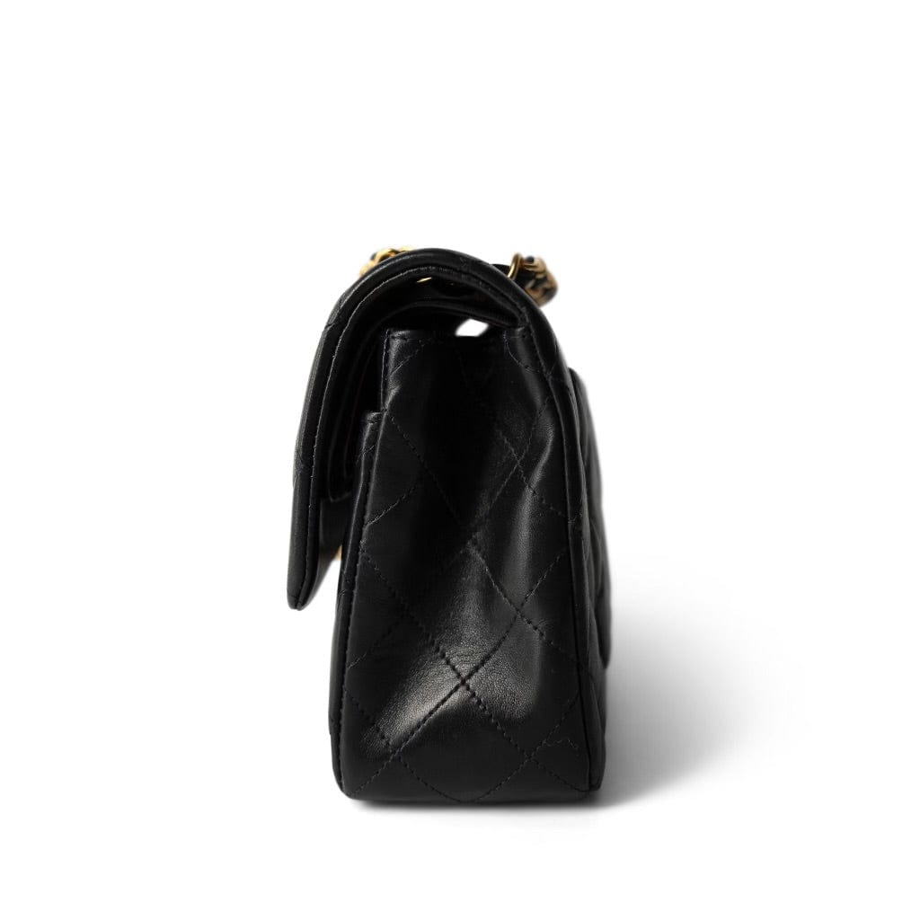 Vintage Black Lambskin Quilted Classic Flap Small Gold Hardware