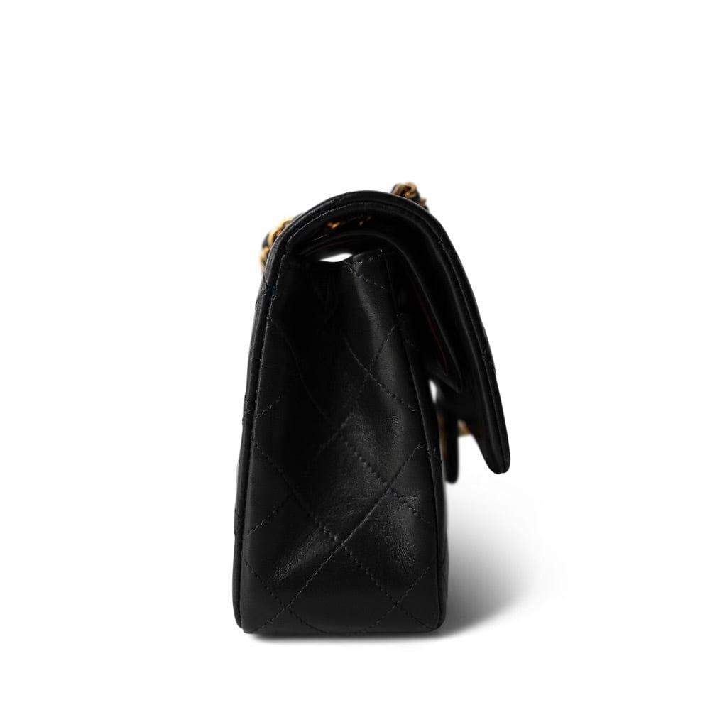 Vintage Black Lambskin Quilted Classic Flap Small Gold Hardware