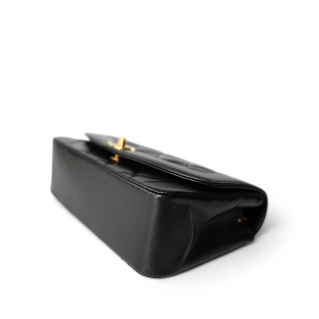 Vintage Black Lambskin Quilted Diana Small Gold Hardware