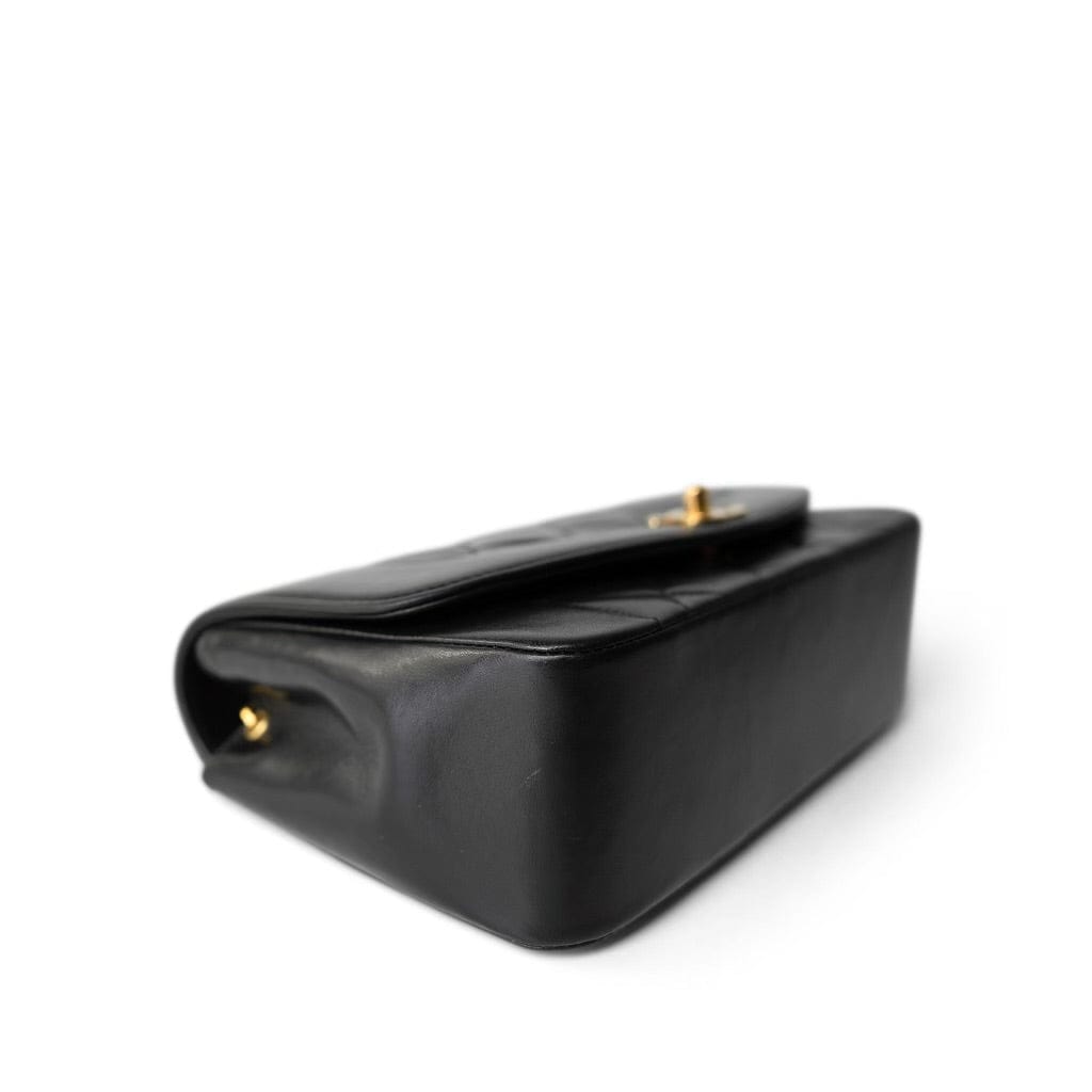 Vintage Black Lambskin Quilted Diana Small Gold Hardware