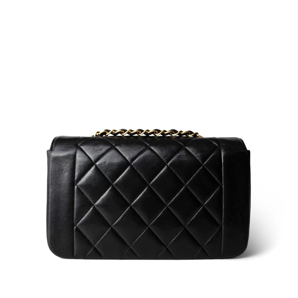 Vintage Black Lambskin Quilted Diana Small Gold Hardware