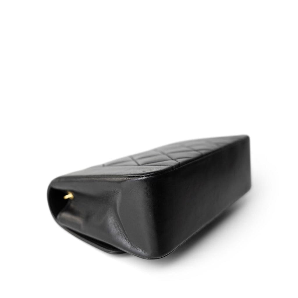 Vintage Black Lambskin Quilted Diana Small Gold Hardware