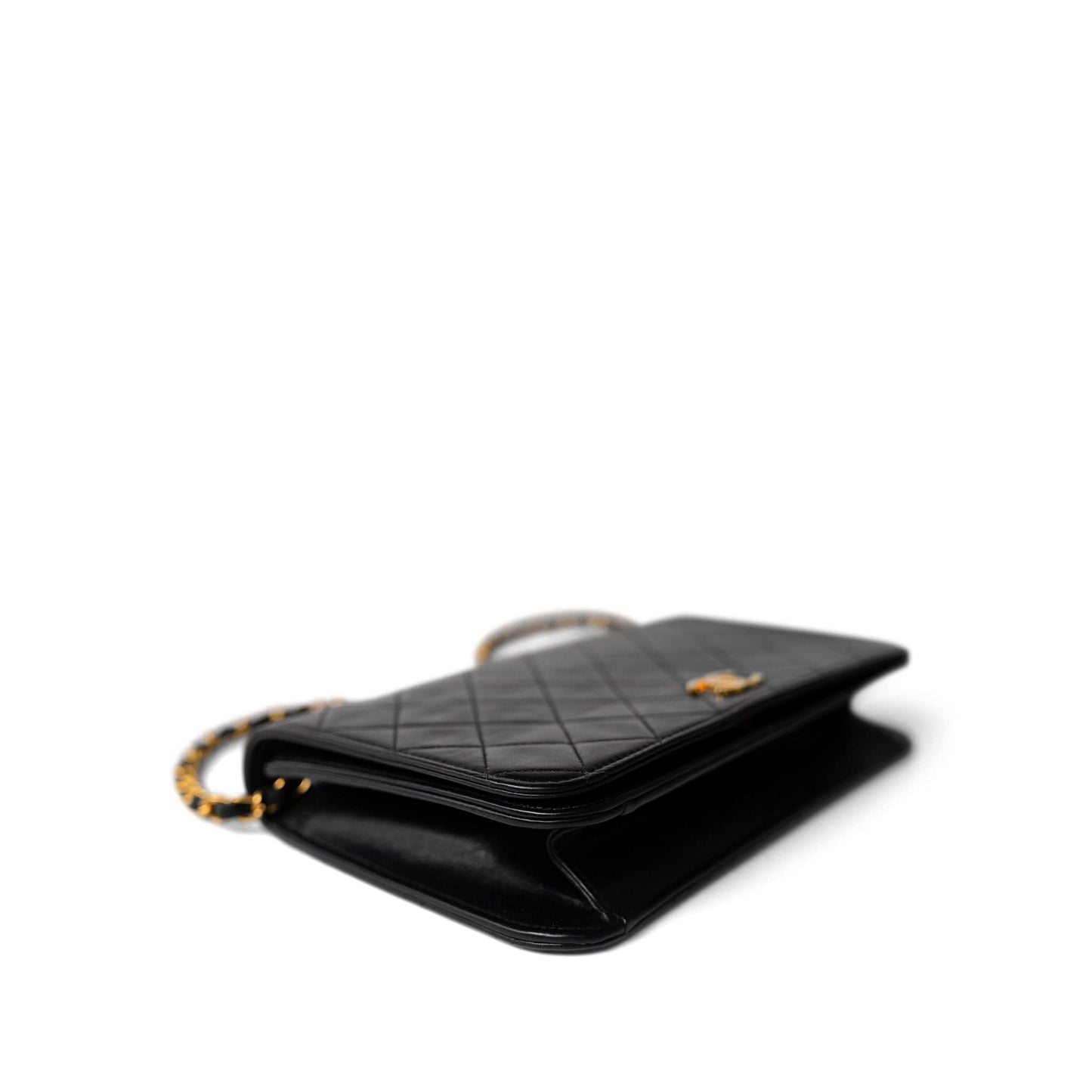 Vintage Black Lambskin Quilted Full Flap Bag Gold Hardware