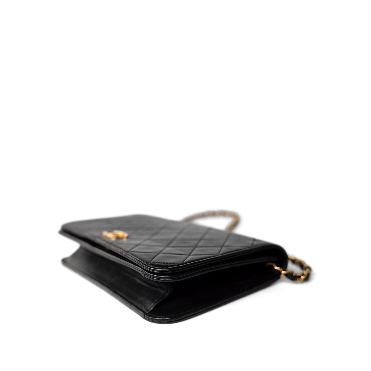 Vintage Black Lambskin Quilted Full Flap Bag Gold Hardware