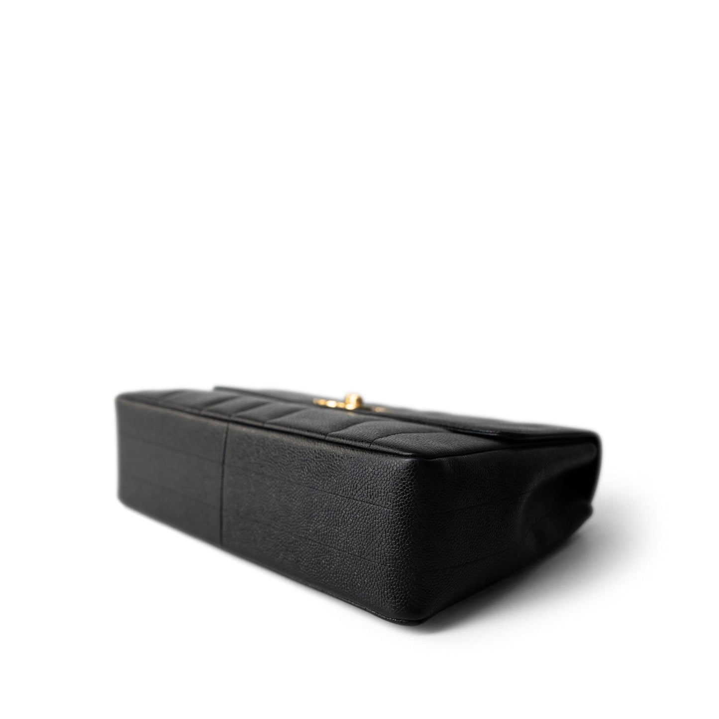 Vintage Mademoiselle Black Caviar Vertical Flap Jumbo Gold Hardware