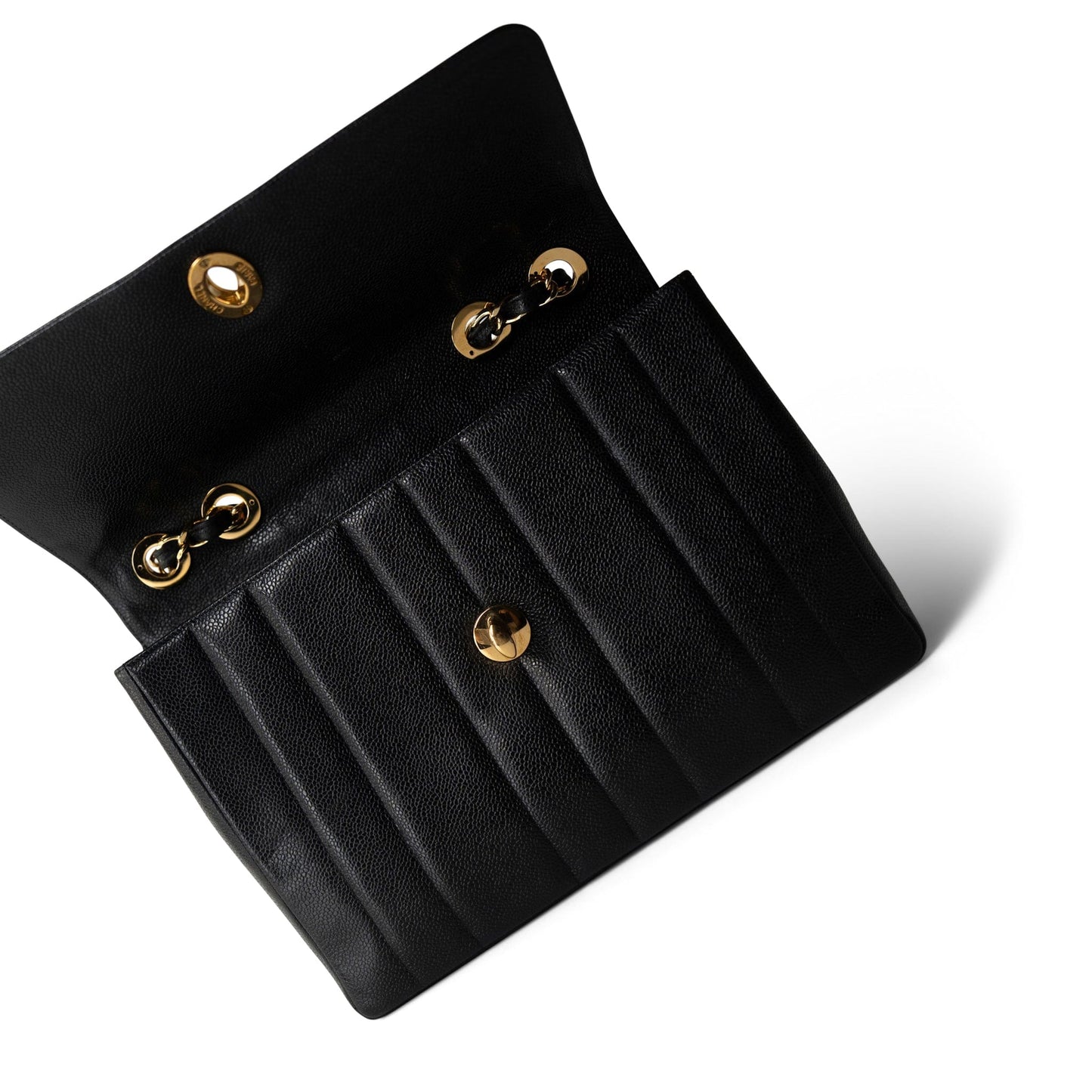 Vintage Mademoiselle Black Caviar Vertical Flap Jumbo Gold Hardware