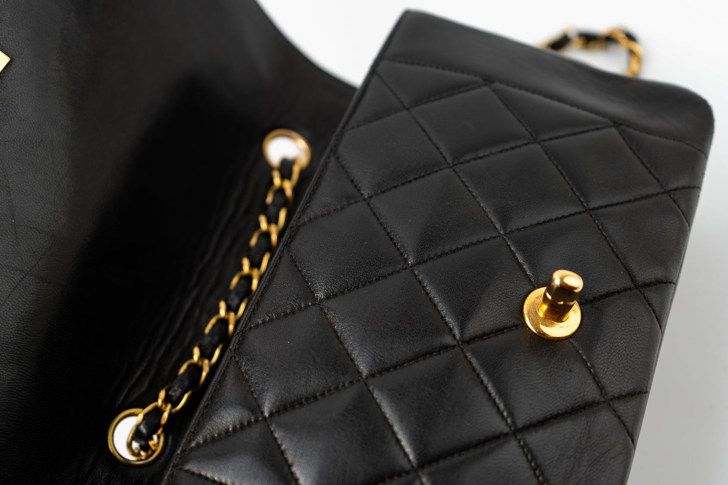 Vintage Small Black Lambskin Quilted Diana Flap GHW