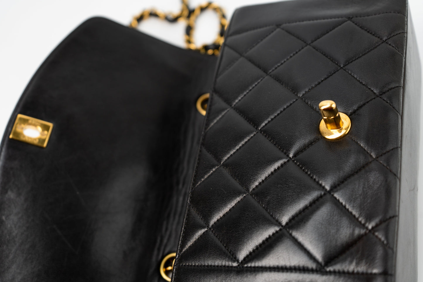 Vintage Small Black Lambskin Quilted Diana Flap GHW