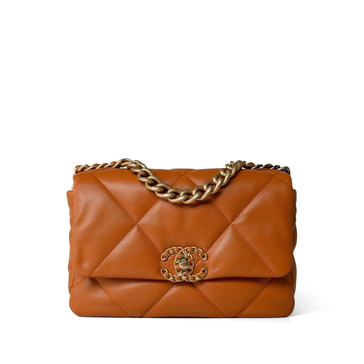 21A Light Brown Lambskin Quilted 19 Flap Small Mixed Hardware