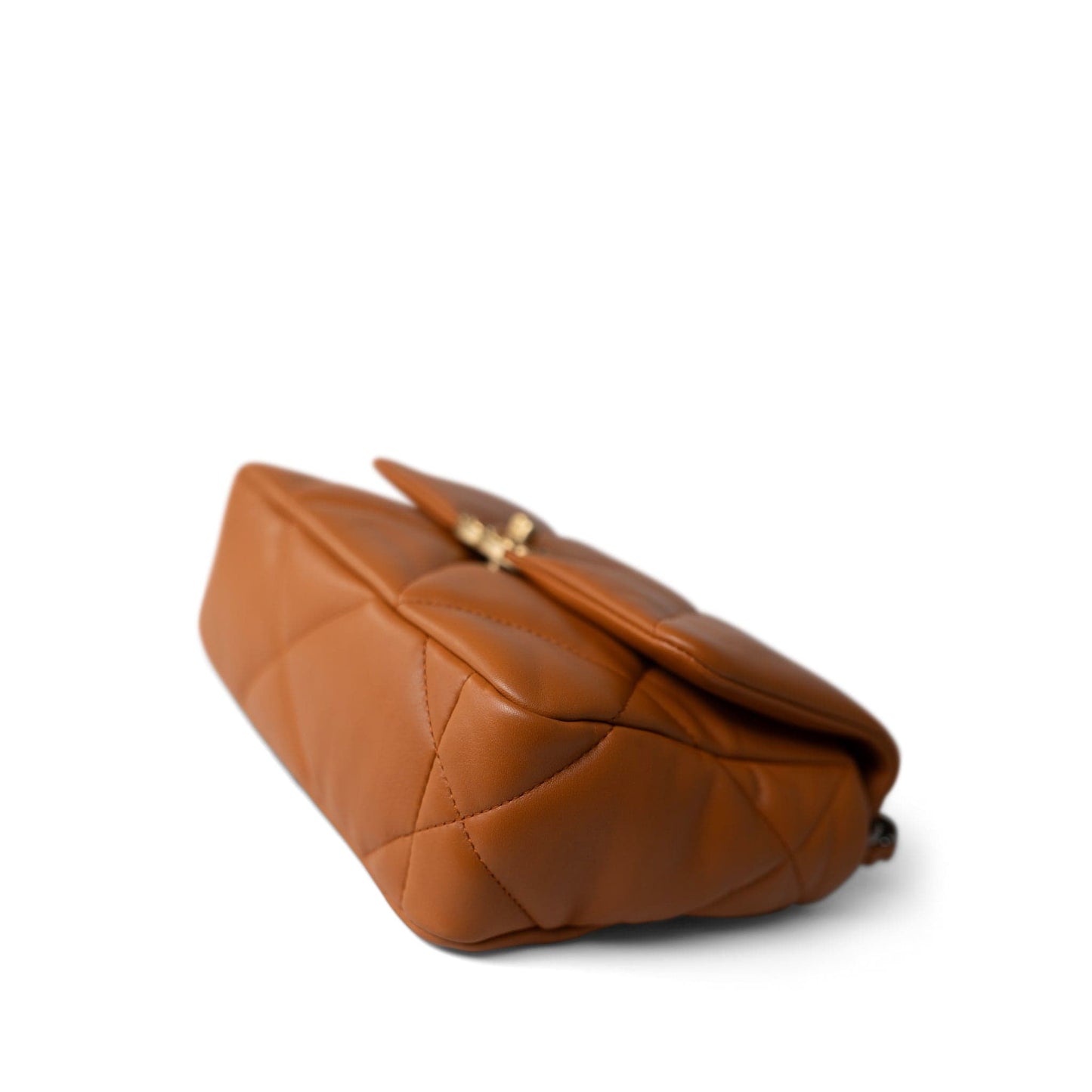 21A Light Brown Lambskin Quilted 19 Flap Small Mixed Hardware