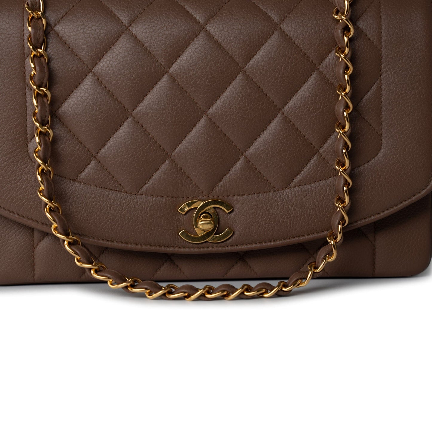Vintage Brown Caviar Quilted Medium Diana Flap Gold Hardware