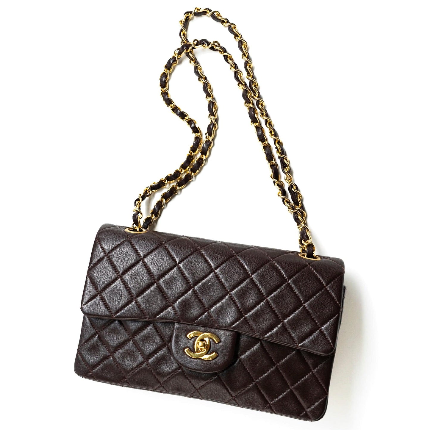 Vintage Brown Lambskin Quilted Classic Flap Small GHW