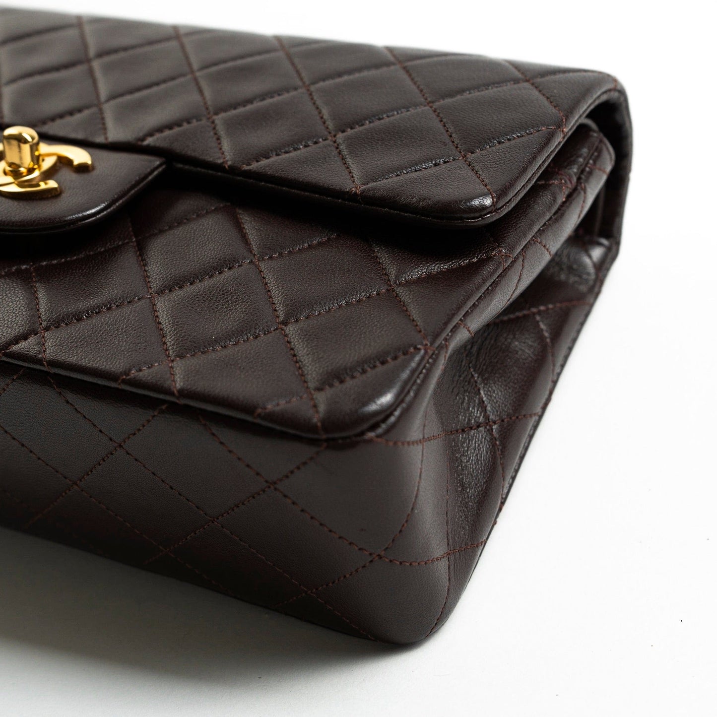 Vintage Brown Lambskin Quilted Classic Flap Small GHW