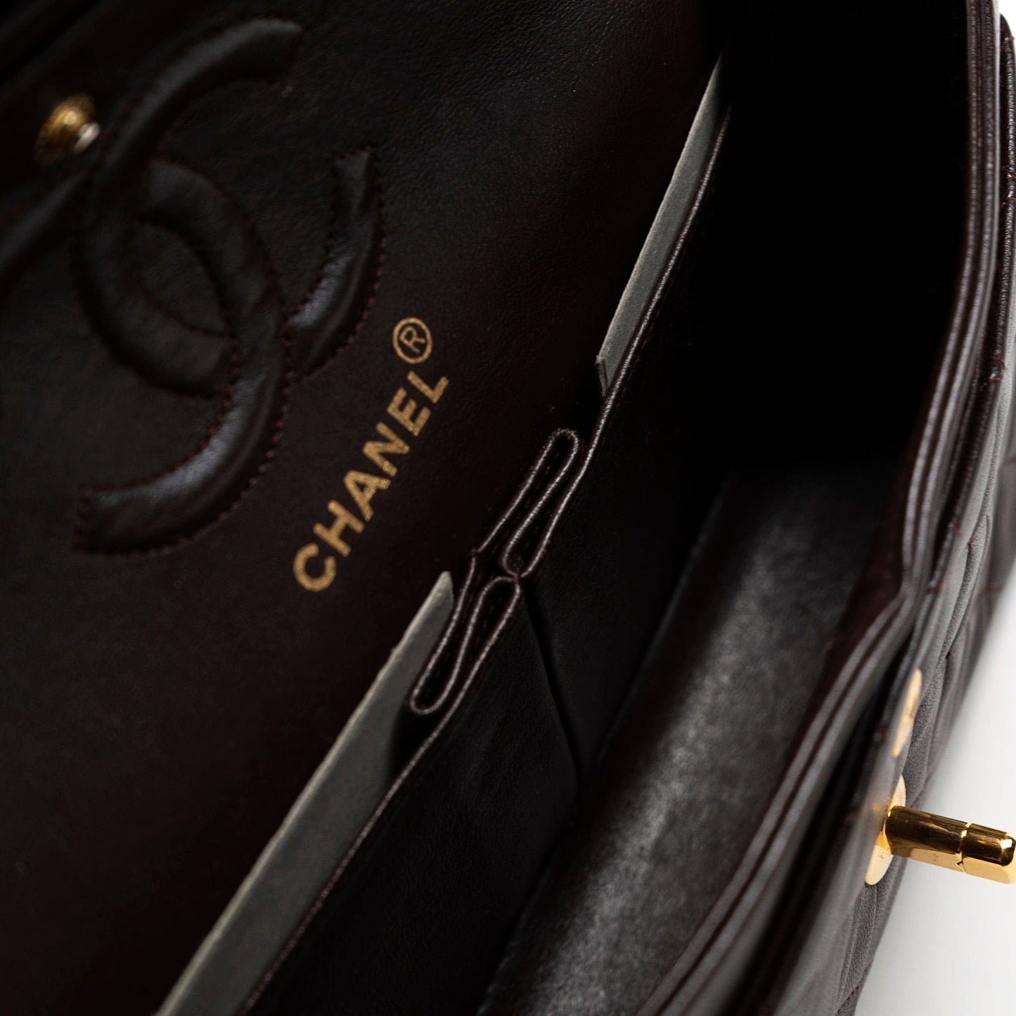 Vintage Brown Lambskin Quilted Classic Flap Small GHW