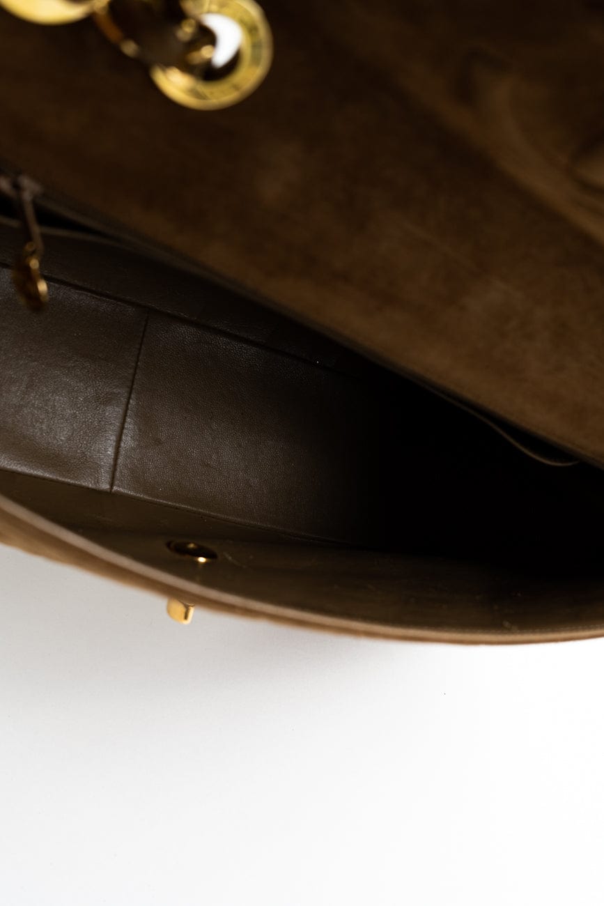 Vintage Tan/Brown Suede Quilted Jumbo XL Single Flap 24k GHW