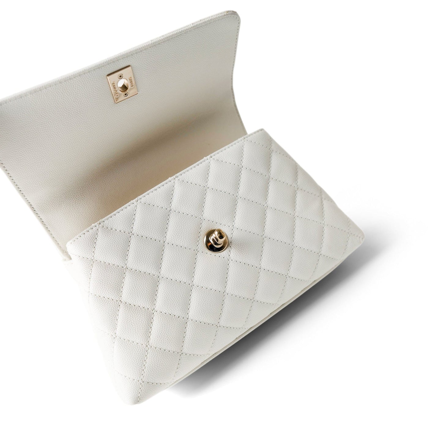 21A White Caviar Quilted Coco Handle Small Light Gold Hardware