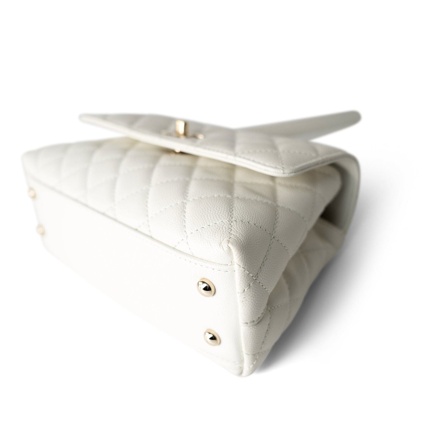 21A White Caviar Quilted Coco Handle Small Light Gold Hardware