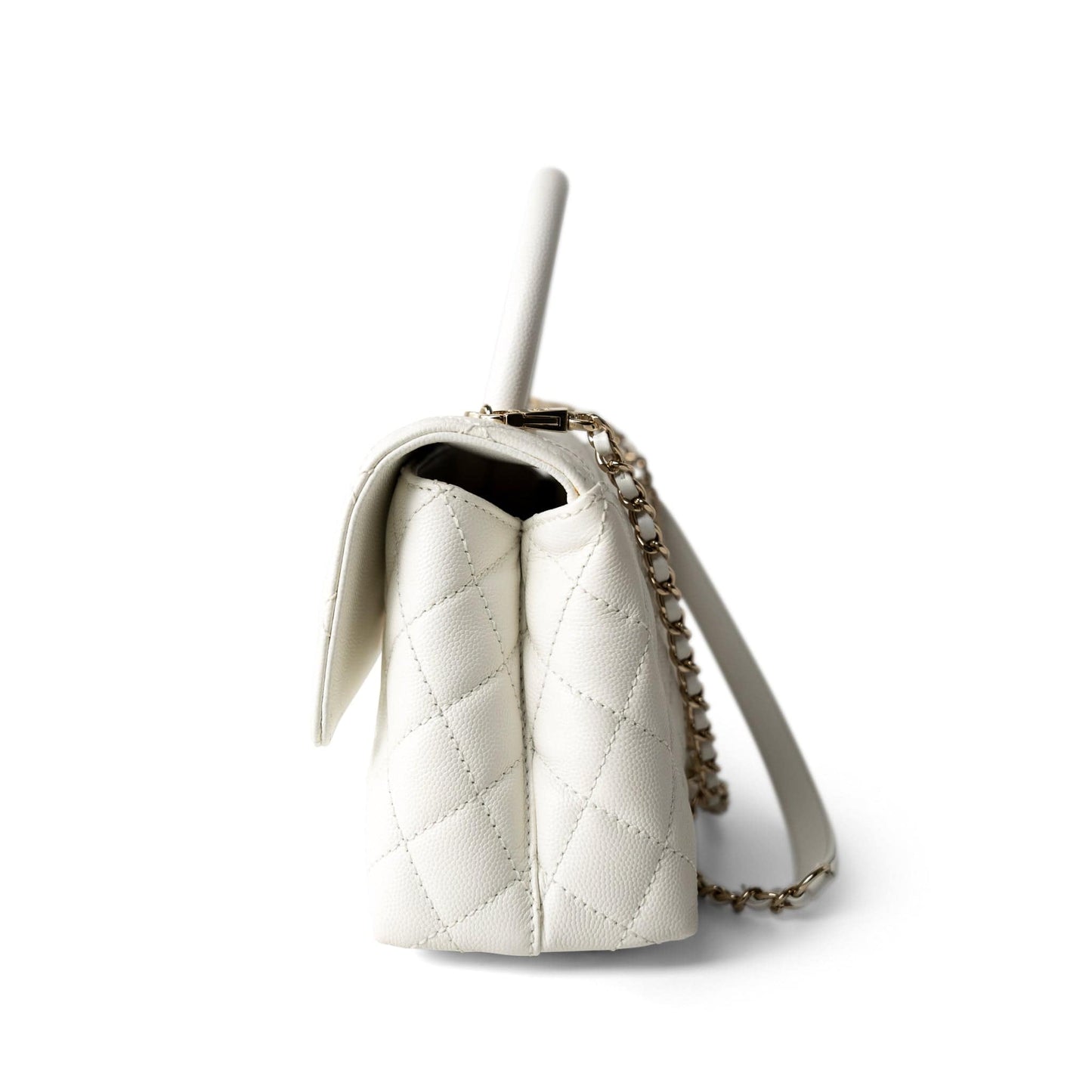 21A White Caviar Quilted Coco Handle Small Light Gold Hardware