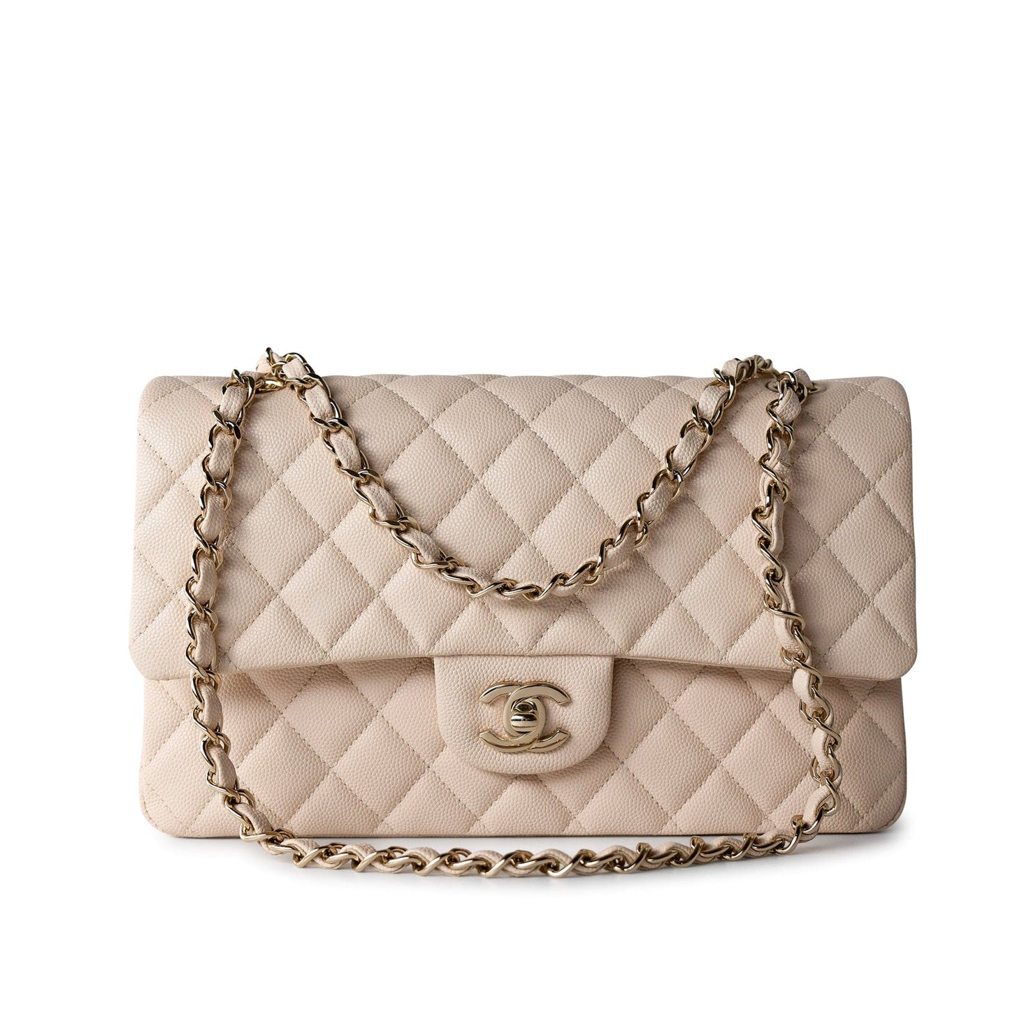 20C Light Beige Caviar Quilted Classic Flap Medium Light Gold Hardware