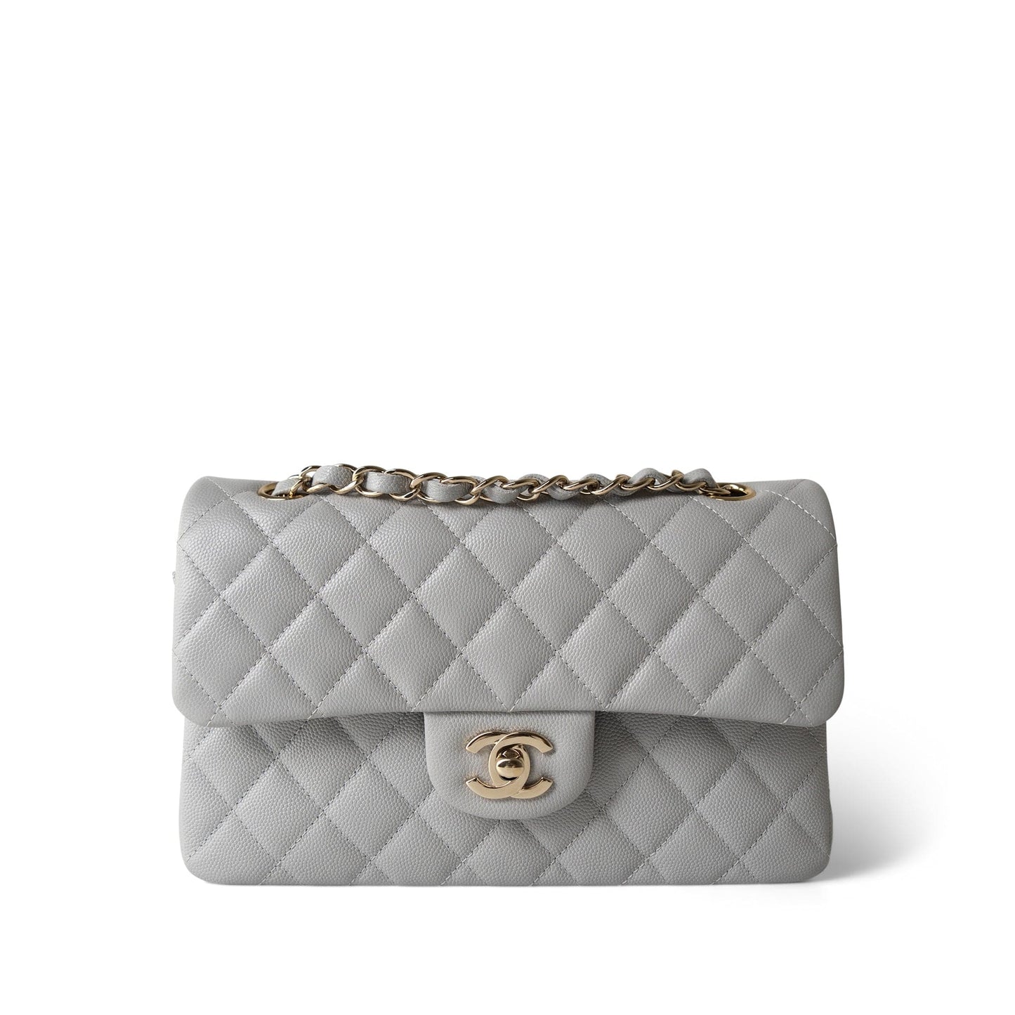 21A Grey Caviar Quilted Classic Flap Small Light Gold Hardware