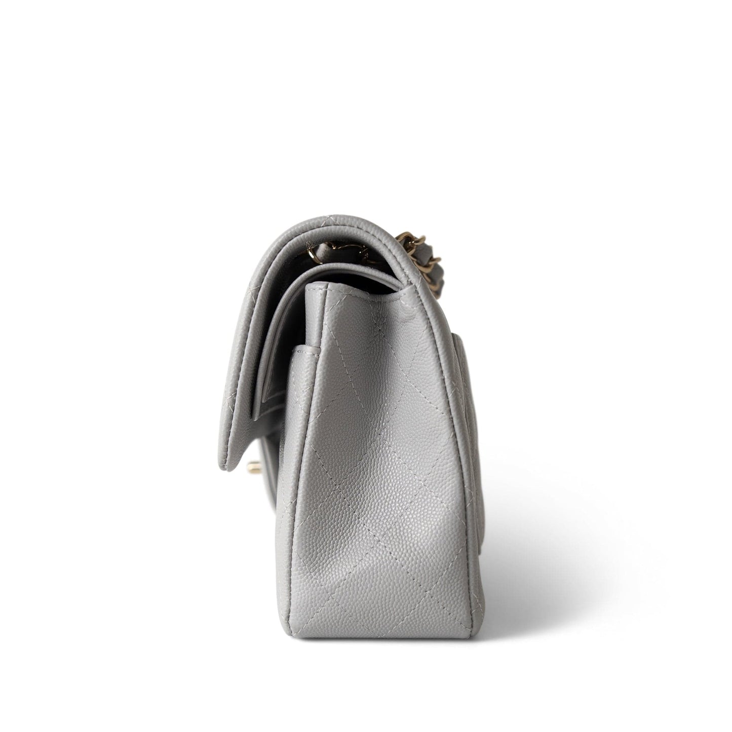 21A Grey Caviar Quilted Classic Flap Small Light Gold Hardware