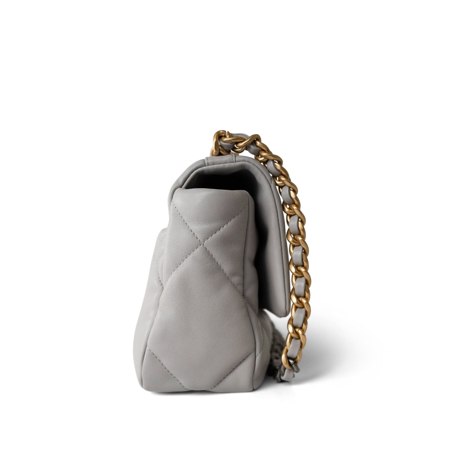 21A Grey Lambskin Quilted 19 Flap Mixed Hardware