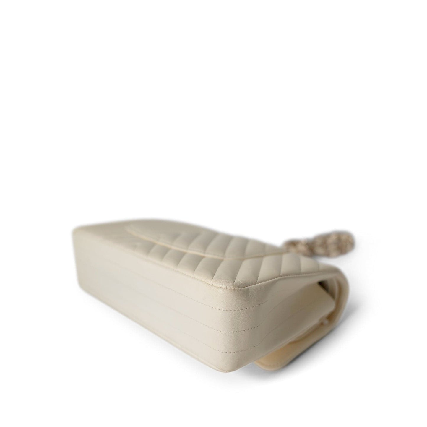 18C Ivory Chevron Lambskin Medium Classic Flap Light Gold Hardware