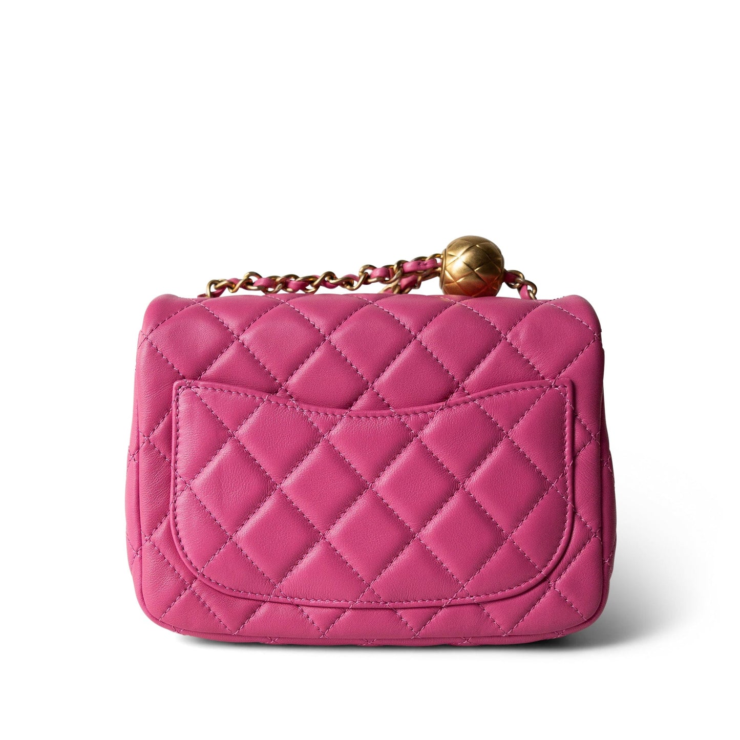 20S Pink Lambskin Quilted Pearl Crush Mini Aged Gold Hardware