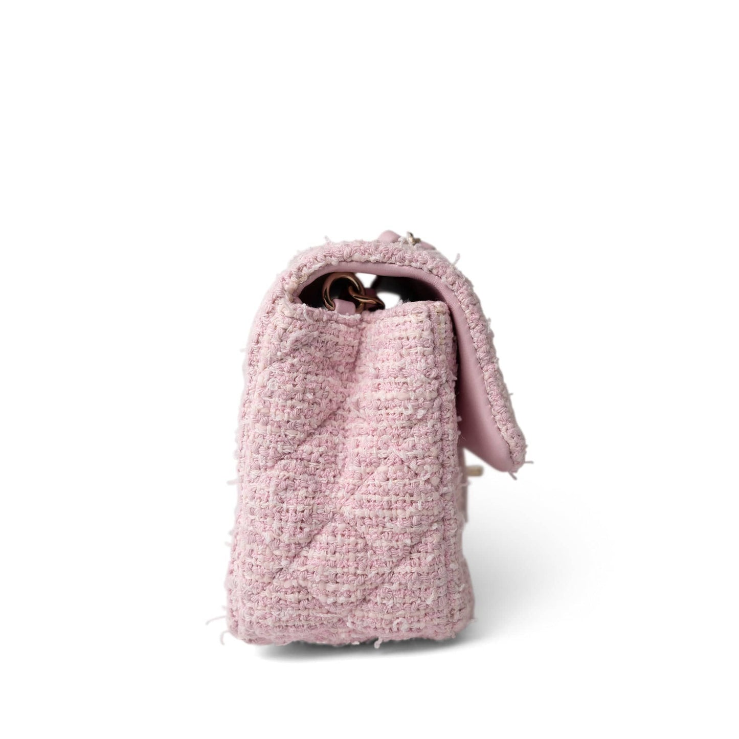 21S Pink White Tweed Quilted Mini Rectangular Flap Light Gold Hardware