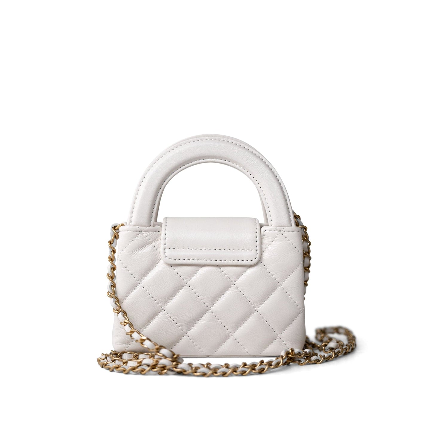White Aged Calfskin Nano Kelly Mini Shopper