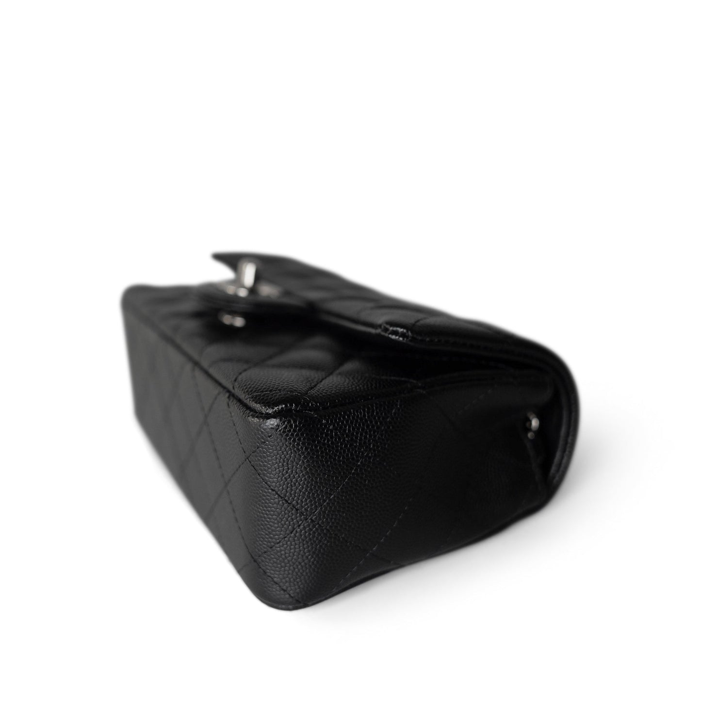 17B Black Caviar Quilted Mini Rectangular Flap Silver Hardware