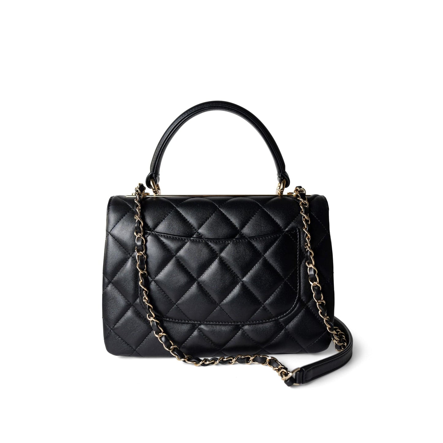 Trendy CC Black Lambskin Quilted Small Light Gold Hardware