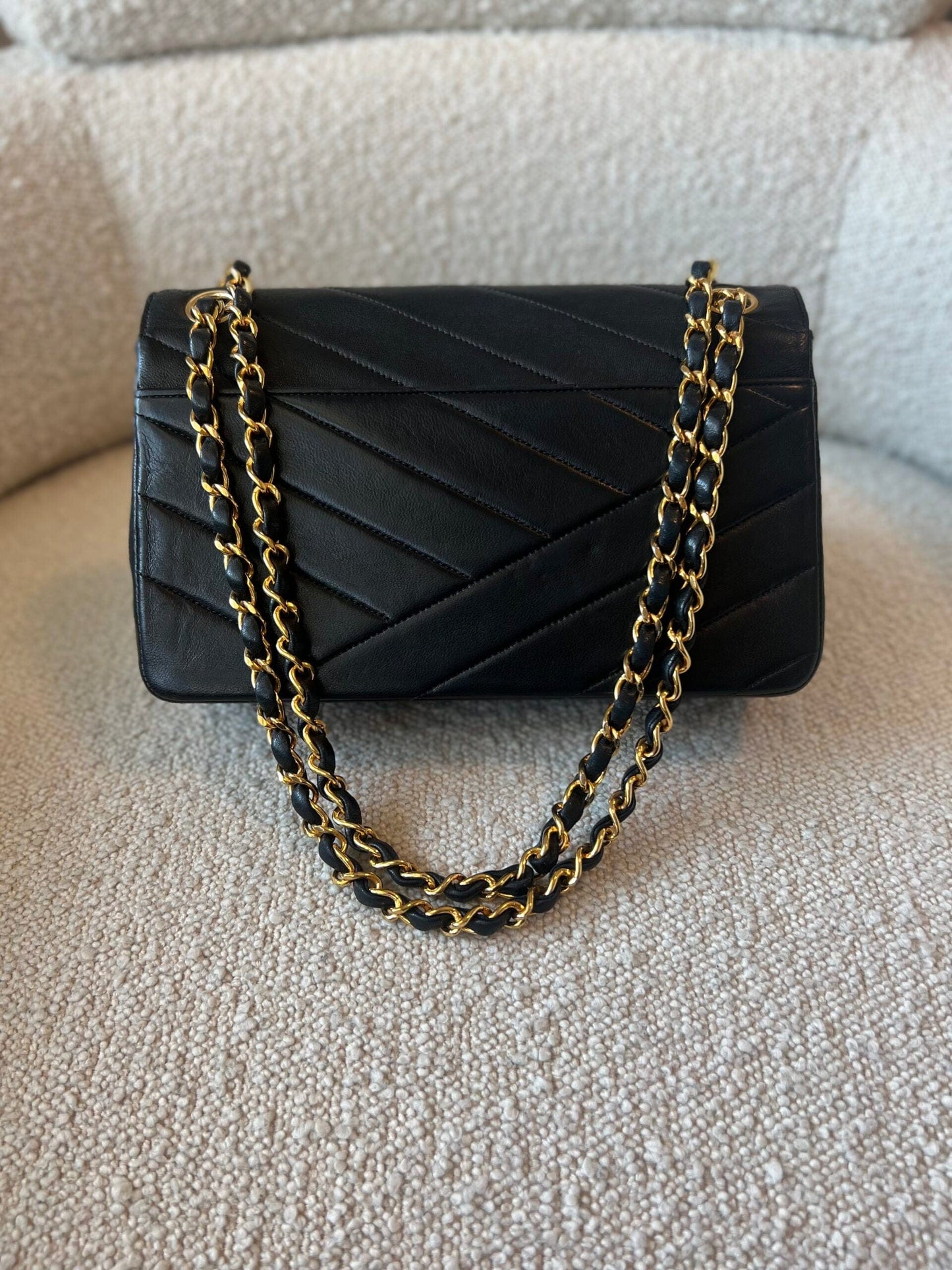 Vintage Black Lambskin Chevron Envelope Flap Bag Small GHW