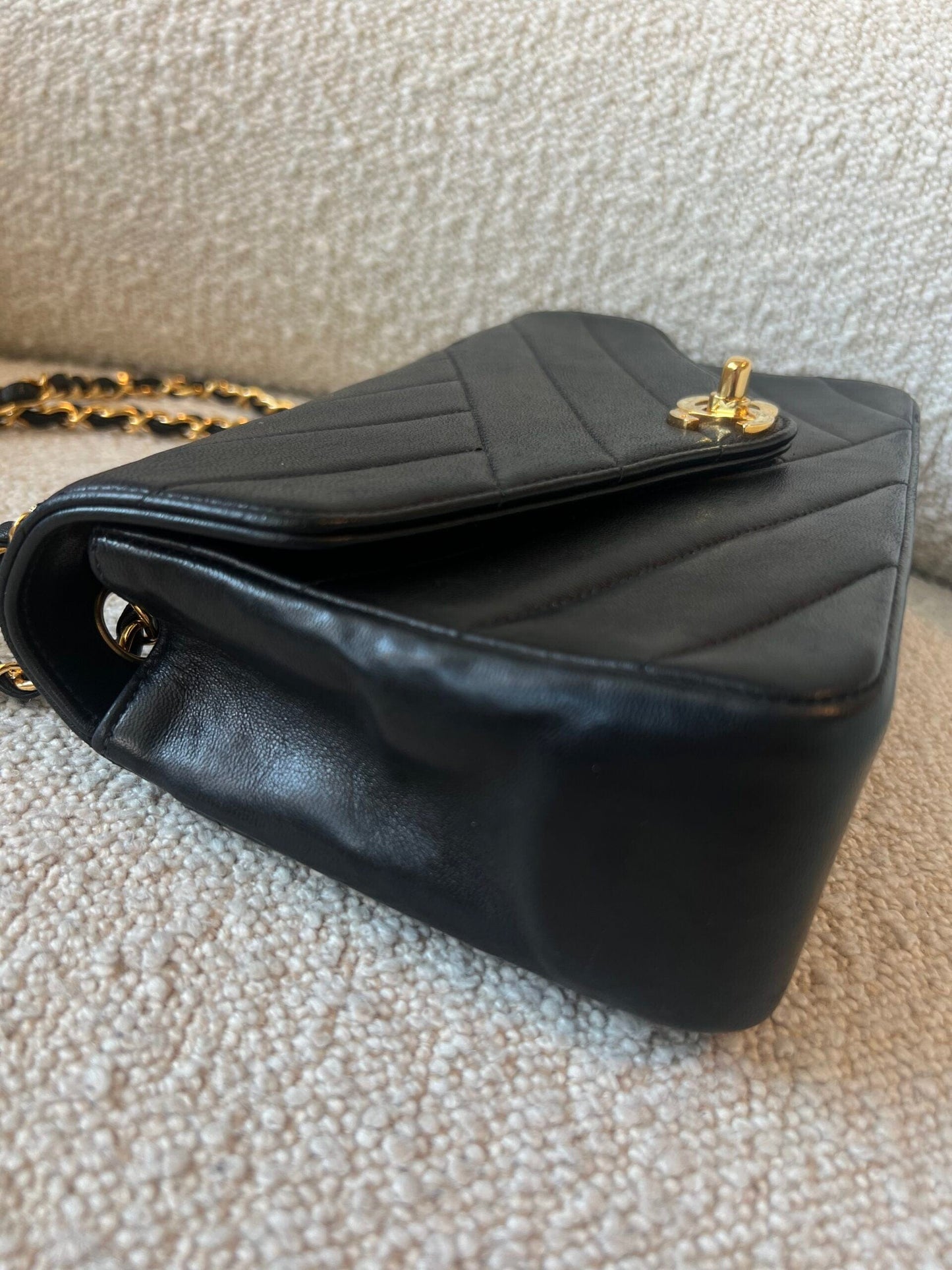 Vintage Black Lambskin Chevron Envelope Flap Bag Small GHW