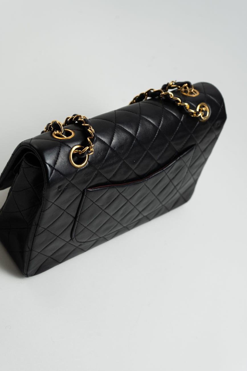 Vintage Black Lambskin Quilted Classic Flap Medium GHW