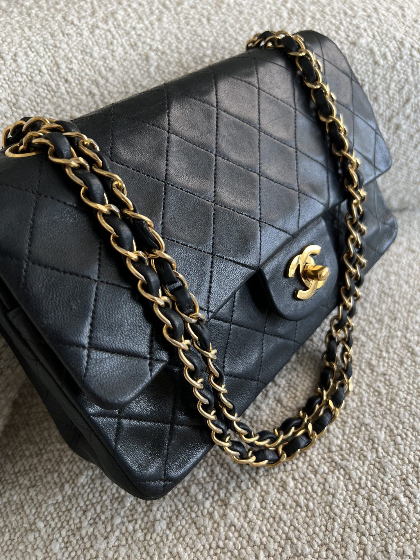 Vintage Black Lambskin Quilted Classic Flap Medium GHW