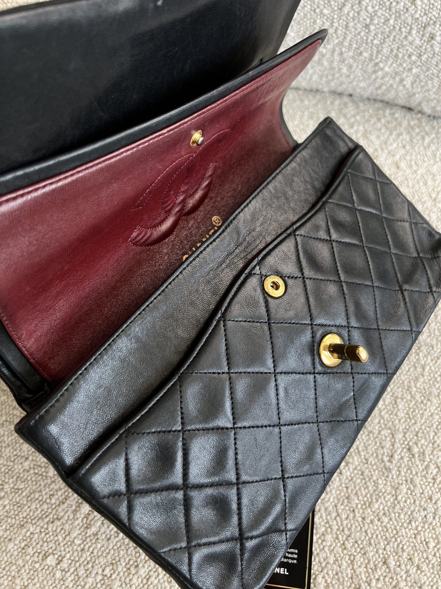 Vintage Black Lambskin Quilted Classic Flap Medium GHW