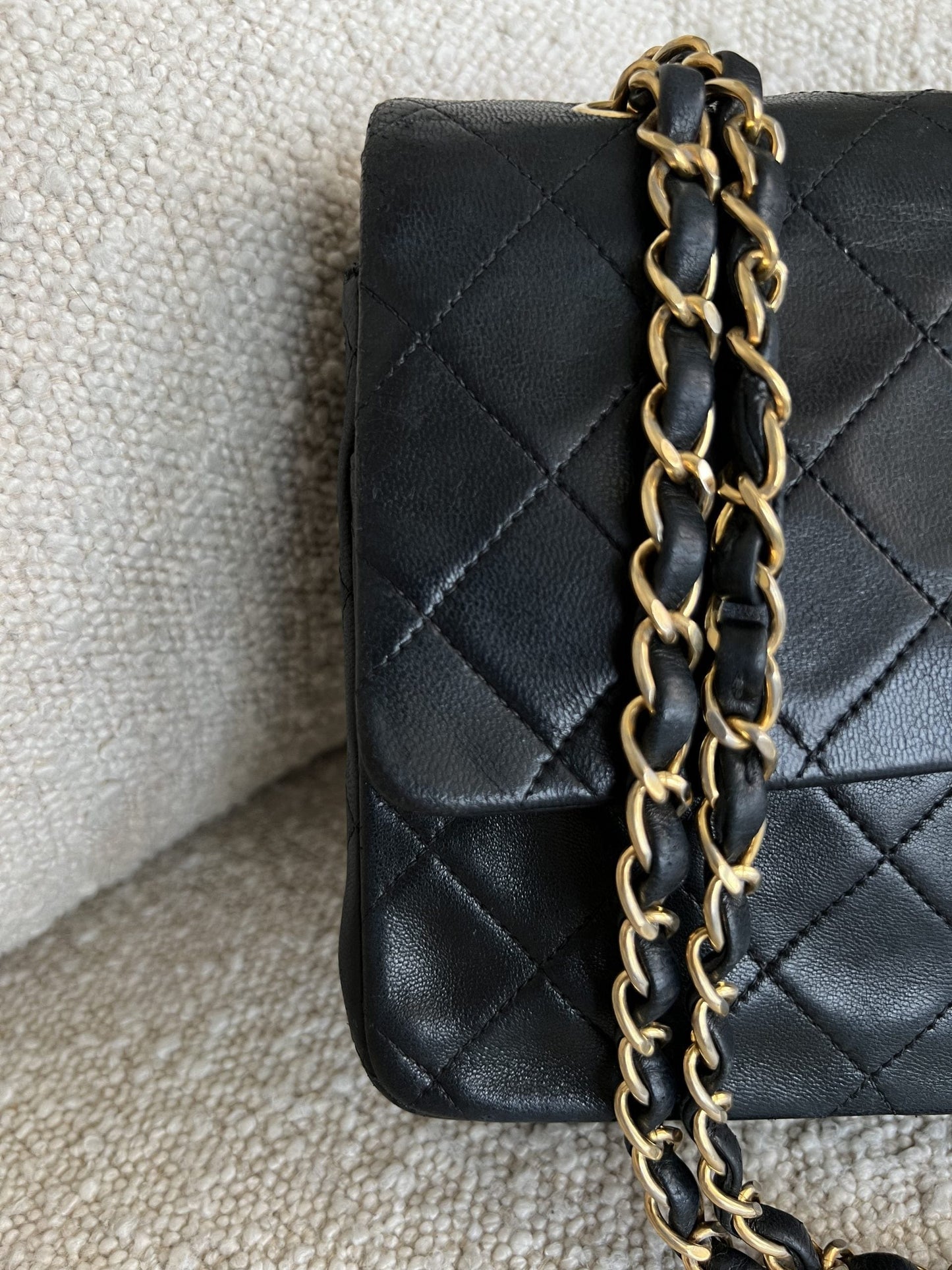 Vintage Black Lambskin Quilted Classic Flap Medium GHW