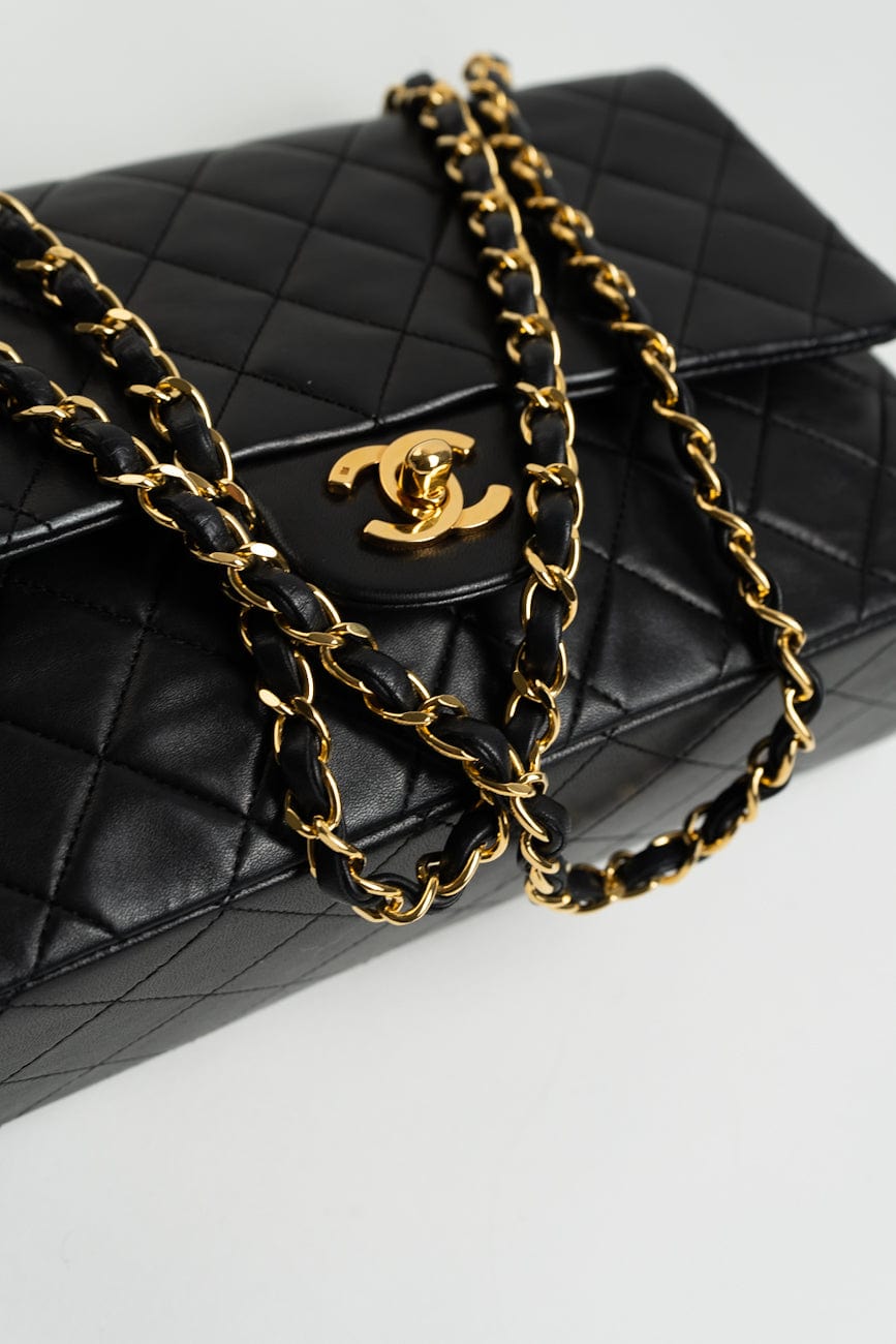 Vintage Black Lambskin Quilted Classic Flap Medium GHW